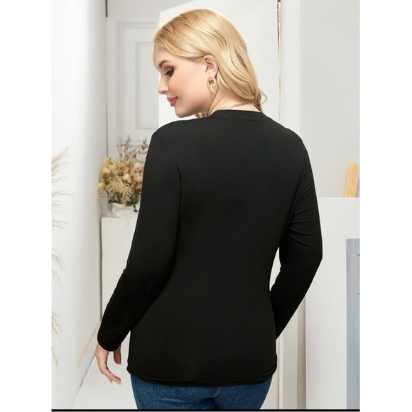 Y2K Luxe Rhinestone Plus Long Sleeve Black Top Size 2XL - Picture 5 of 7